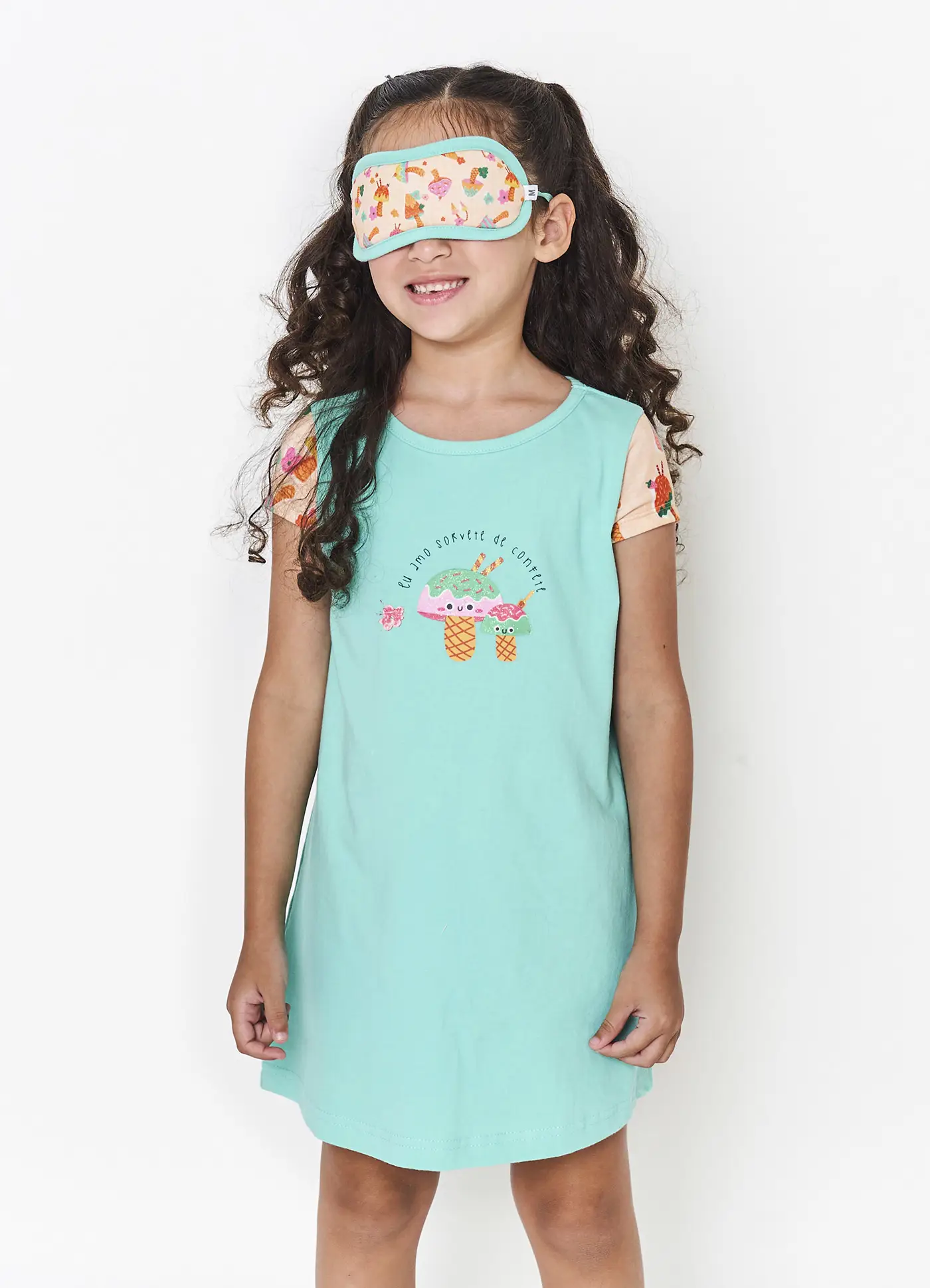 Miniatura CAMISOLA COM TAPA OLHO PARA DESCANSO TEMA SORVETINHO CORES: ESMERALDA E LARANJA ( 2